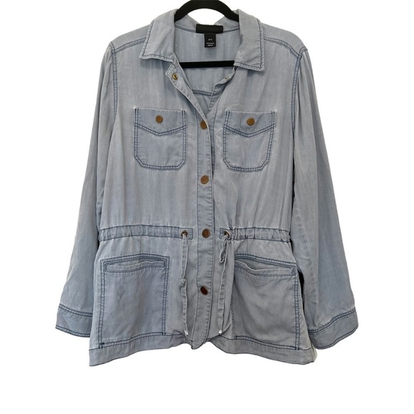 Lane Bryant Jackets & Blazers - Lane Bryant Chambray Blue Cinched Tie Waist Utility Jacket